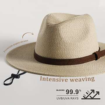 FURTALK Women's & Men's Wide Brim Straw Panama Hat - Summer Beach Sun Hat UPF 80