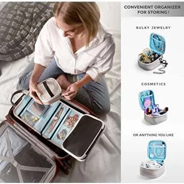 Kefi Vim Jewelry Organizer Travel - Stylish Travel Jewelry Bag Made Of PU Leather For Small & Large Necklaces, Earrings & Rings - Beautiful Hanging Design. Easy Cleaning & Carrying Jewelry Holder