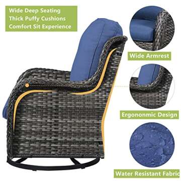 Rilyson Wicker Rocking Chair Swivel Chairs - 2 Piece Rocker Patio Chairs Set Rattan Rocking Chair fo...