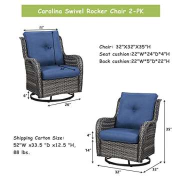 Rilyson Wicker Rocking Chair Swivel Chairs - 2 Piece Rocker Patio Chairs Set Rattan Rocking Chair for Outdoor Porch Deck Garden Backyard (Mixed Grey/Blue)