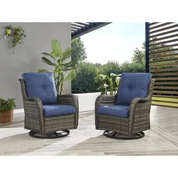 Rilyson Wicker Rocking Chair Swivel Chairs - 2 Piece Rocker Patio Chairs Set Rattan Rocking Chair for Outdoor Porch Deck Garden Backyard (Mixed Grey/Blue)