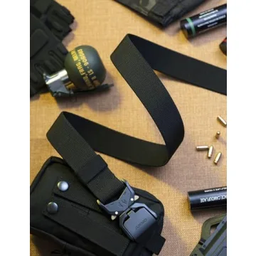 JUKMO Tactical Belt, Military Hiking Rigger 1.5" Nylon Web Work Belt with Heavy Duty Quick Release Buckle (Black, Medium)