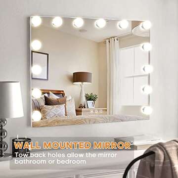 Hansong Vanity Mirror with Lights Hollywood Makeup Mirror with 14 Dimmable LED Bulbs for Bedroom Hollywood Mirror with Smart Touch Control Tabletop Mirror or Wall Mounted
