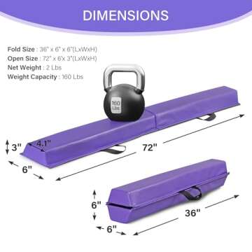 Oteymart 6FT Balance Beam Folding Gymnastics Beam Extra Firm Foam Anti-Slip Bottom Equipment for Floor Home Training, Kids, Adults