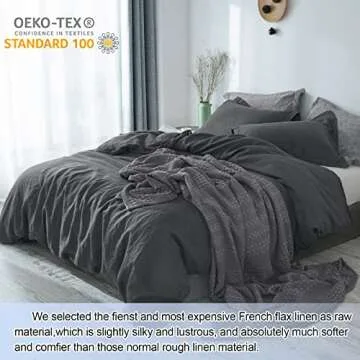 PHF 100% French Flax Linen Duvet Cover Set Queen, 3pcs Garment Washed Soft Natural Linen, Breathable...