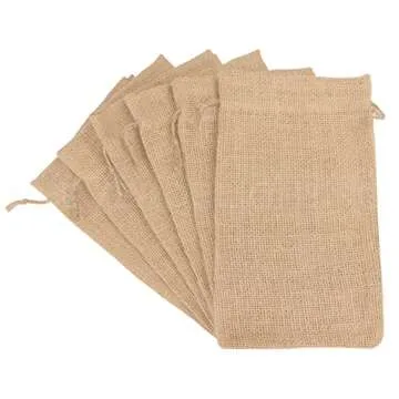CleverDelights 6" x 10" Burlap Bags - 5 Pack - Natural Drawstring Sacks