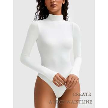 Avidlove Bodysuits for Women High Neck Long Sleeve Body Suits Snap Closure Double Lined Mock Neck Bo...