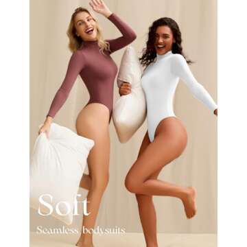 Avidlove Bodysuits for Women High Neck Long Sleeve Body Suits Snap Closure Double Lined Mock Neck Bodysuit Soft (White, M)