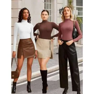 Avidlove Bodysuits for Women High Neck Long Sleeve Body Suits Snap Closure Double Lined Mock Neck Bodysuit Soft (White, M)