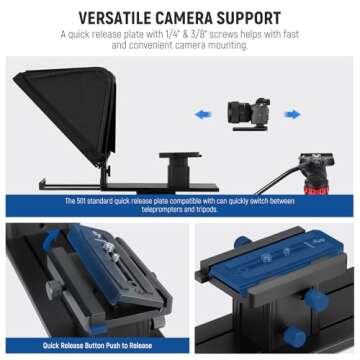 NEEWER Teleprompter X16 with RT113 Remote & App Control, 16" Beamsplitter, Aluminum Alloy Foldable Design, QR Plate Compatible with 501PL iPad Android Tablet Camera Camcorder Up to 44lb/20kg