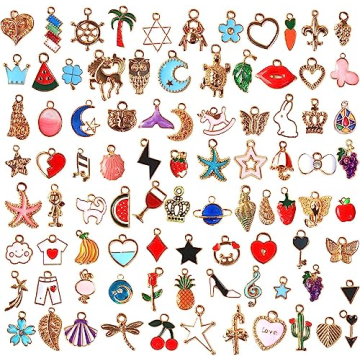 SANNIX 110pcs Colorful Gold Enamel Charms for DIY Jewelry Making