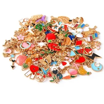 SANNIX 110pcs Gold Enamel Charms for Jewelry Making