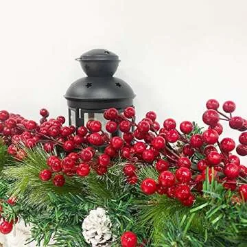 TURNMEON 6 Ft Red Christmas Garland Decorations Red Berries Garland Xmas Garlands for Decoration Christmas Artificial Garland for Mantle Fireplace Table Stairs Railing Indoor Outdoor Winter Holiday