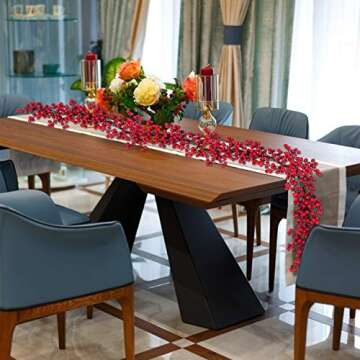 TURNMEON 6 Ft Red Christmas Garland Decorations Red Berries Garland Xmas Garlands for Decoration Christmas Artificial Garland for Mantle Fireplace Table Stairs Railing Indoor Outdoor Winter Holiday