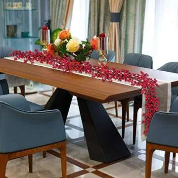 TURNMEON 6 Ft Red Christmas Garland Decorations Red Berries Garland Xmas Garlands for Decoration Christmas Artificial Garland for Mantle Fireplace Table Stairs Railing Indoor Outdoor Winter Holiday