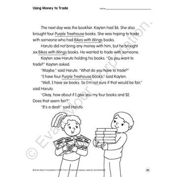 Evan-Moor Financial Literacy Lessons and Activities, Grade 1, Homeschool and Classroom Resource Workbook, Learn about Money, Earning, Paying, Buying, ... (Financial Literacy Lessons & Activities)