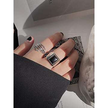 Vintage Skull Hand S925 Sterling Silver Open Band Ring for Women Girls Statement Adjustable Expandable Oxidized Gothic Skeleton Devil's Talons Finger Pinky Rings Comfort Fit Unisex Personalized Jewelry