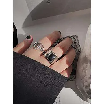Vintage Skull Hand S925 Sterling Silver Open Band Ring for Women Girls Statement Adjustable Expandable Oxidized Gothic Skeleton Devil's Talons Finger Pinky Rings Comfort Fit Unisex Personalized Jewelry