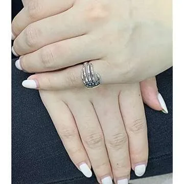 Vintage Skull Hand S925 Sterling Silver Open Band Ring for Women Girls Statement Adjustable Expandable Oxidized Gothic Skeleton Devil's Talons Finger Pinky Rings Comfort Fit Unisex Personalized Jewelry