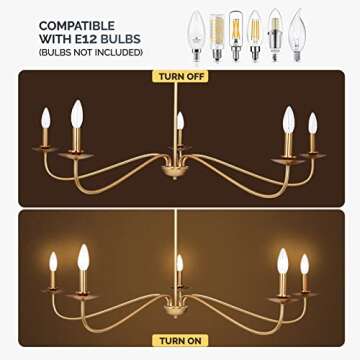 Modern Chandelier, 5 Lights Chandelier for Dining Room, Gold Chandelier Light Fixture Adjustable Height, Farmhouse Candle Chandeliers Light Fixture for Dining Room Entryway Foyer Kitchen Island