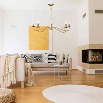 Modern Chandelier, 5 Lights Chandelier for Dining Room, Gold Chandelier Light Fixture Adjustable Height, Farmhouse Candle Chandeliers Light Fixture for Dining Room Entryway Foyer Kitchen Island