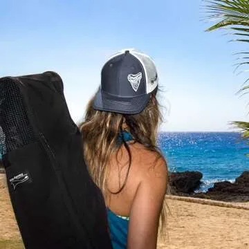 Born of Water Megalodon MEG Tooth Trucker Hat: Scuba Dive | Freediving | Spearfishing - Gray/White