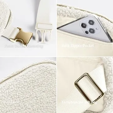 ODODOS Fleece Mini Belt Bag Adjustable Sherpa Waist Pouch