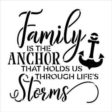 Family is The Anchor Stencil by StudioR12 | DIY Modern Country Farmhouse Home Decor | Inspirational Cursive Word Art | Craft & Paint Wood Sign | Reusable Mylar Template | Select Size (8 x 8 inch)