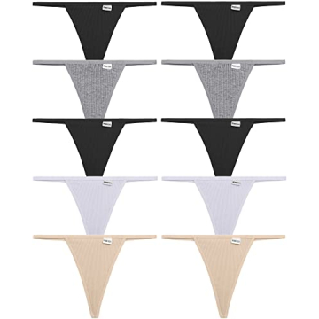 FINETOO 10 Pack G-String Thongs - Soft Cotton Panties in Assorted Colors and Styles