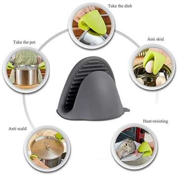 Acronde 2 Pairs Mini Oven Gloves Silicone Heat Resistant Cooking Pinch Mitts Potholder for Kitchen C...