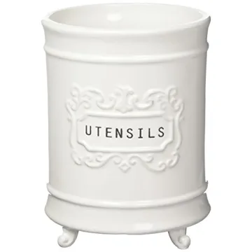 Mud Pie Circa Utensil Ceramic Holder - Stylish Kitchen Organizer - 6.5" Dia