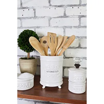 Mud Pie 6.5" Ceramic Utensil Holder for Kitchen