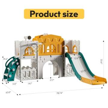 Baotree 9 in 1 Toddler Slide,Kids Slide Playset for Toddler,Indoor Outdoor Slide Toddler Playset with Ball & Hoop, Storage Space and Non-Slip Steps,Gift for Boys and Girls 1-6 Years (Green Orange)