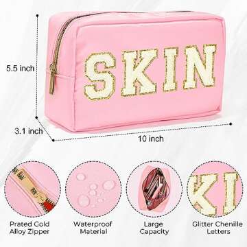 SOIDRAM 4 Pcs Nylon Makeup Bag Preppy Cosmetic Bag Chenille Letter Stuff Pouch Travel Toiletry Bag O...