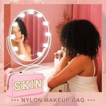 SOIDRAM 4 Pcs Preppy Makeup Bag Set with Chenille Patches