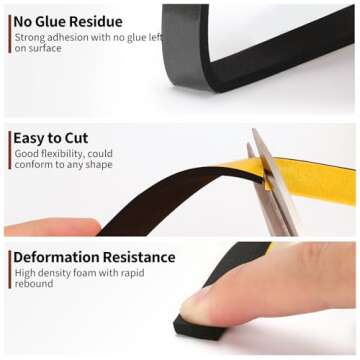 Yotache Foam Weather Stripping Seal Tape 3 Rolls 1/2" W X 1/8" T (New Adhesive Craft) for Doors and Windows Gasket Insulation Soundproofing, 50 Ft Length (3 X 16.5 Ft Each)