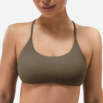 YEOREO Pearl Women's Sports Bra Strappy Criss Cross Back Bra Removable Padded Yoga Crop Top Coffee X...