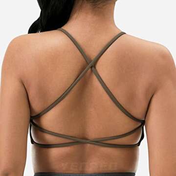 YEOREO Pearl Women's Sports Bra Strappy Criss Cross Back Bra Removable Padded Yoga Crop Top Coffee XS