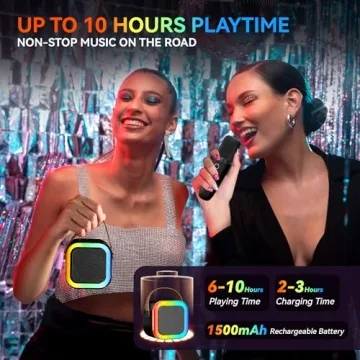 Portable Bluetooth Karaoke Machine with Wireless Mics & Lights