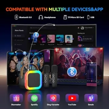 Portable Bluetooth Karaoke Machine with Wireless Mics & Lights