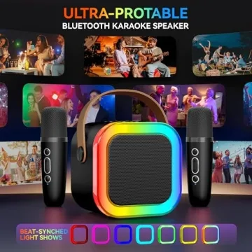 Portable Bluetooth Karaoke Machine with Wireless Mics & Lights