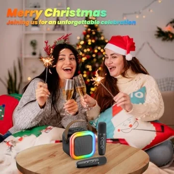 Portable Bluetooth Karaoke Machine with Wireless Mics & Lights