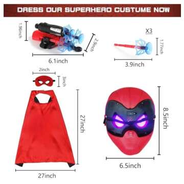 LSXLZQN Superhero Costume Masks Capes Boys,Web Shooter Super Heros Toy- Web Goves Costume Kids for Christmas Halloween Birthday Party Over 3 Years Old