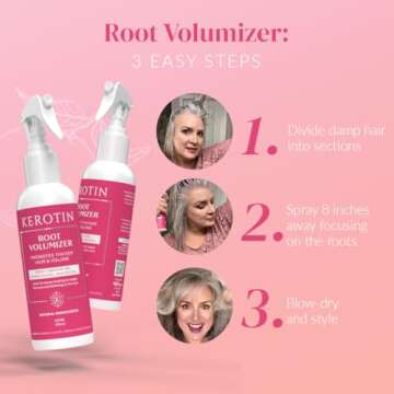 Kerotin Root Volumizer Spray. Hair Thickener and Anti-Thinning Root Lift - Styling and Repair to Boost Hair Thickness. Free of Artificial Fragrance, Sulfate, and Alcohol - Made in the USA