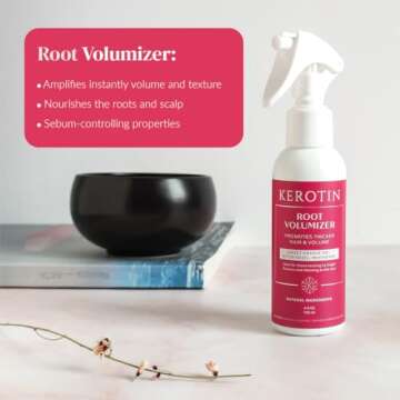 Kerotin Root Volumizer Spray. Hair Thickener and Anti-Thinning Root Lift - Styling and Repair to Boost Hair Thickness. Free of Artificial Fragrance, Sulfate, and Alcohol - Made in the USA