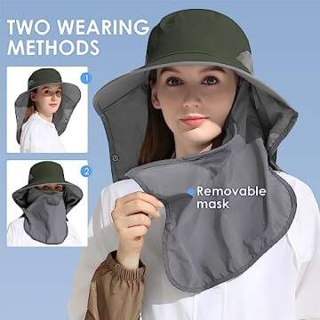 Outdoor Sun Hat Detachable Neck Face Flap UPF 50+UV Protection Visor Fishing Hats with Neck Flap for...