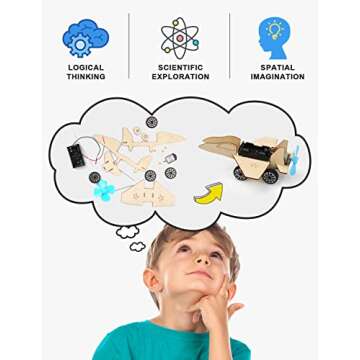 Poraxy STEM Model Car Kits, Toys for Boys Age 8-12, 5 in 1 Kids Wood Building Kit 8-10, 3D Wooden Puzzles, Educational Science Crafts Kits, Birthday Gifts for 8 9 10 11 12 13 14 Years Old Boys
