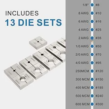 AMZCNC Industrial Hydraulic Cable Lug Crimper - 16 Ton, 9 AWG to 600 MCM Tool Kit Includes 13 Die Se...