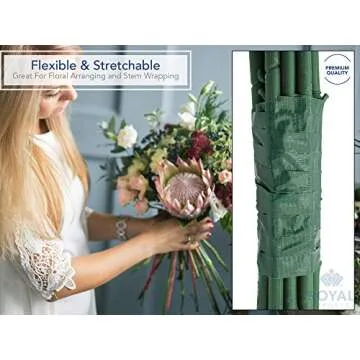 Royal Imports Floral Tape Green, Flower Stem Wrap Adhesive Waterproof Florist Tape for Decorative Bouquets Arranging and Crafts - 0.25" (60 Yd/180Ft) - 1 Roll