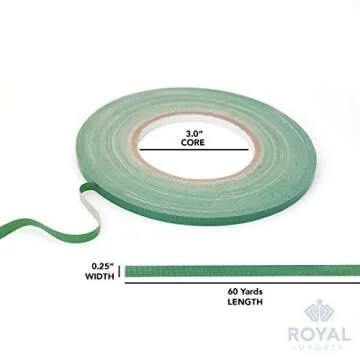 Royal Imports Floral Tape Green, Flower Stem Wrap Adhesive Waterproof Florist Tape for Decorative Bouquets Arranging and Crafts - 0.25" (60 Yd/180Ft) - 1 Roll